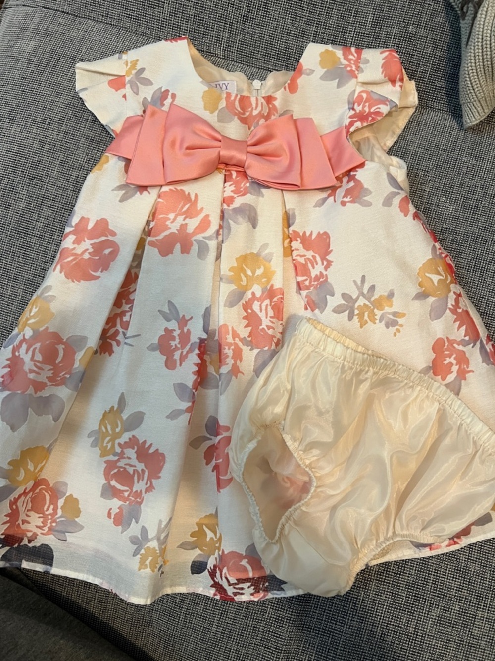 Floral Bow Infant Dress with Bloom Print 12M 1Y